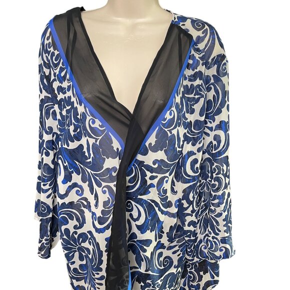 Catherines Lightweight Sheer Wrap Blue Floral Kimono Cardigan Plus Size 3X u - Picture 2 of 11